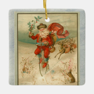 Victorian Santa Claus on high wheel bicycle Ceramic Ornament