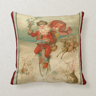 Victorian Santa Claus on high wheel bicycle Throw Pillow