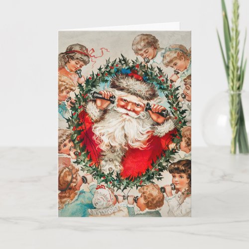 Victorian Santa Claus on Telephone with Children Card
