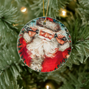 Victorian Santa Claus on Telephone with Children Ceramic Ornament
