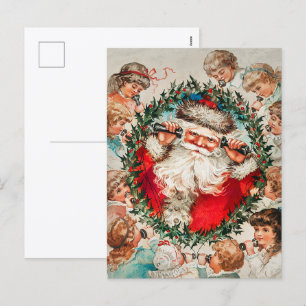 Victorian Santa Claus on Telephone with Children Holiday Postcard