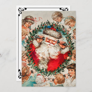 Victorian Santa Claus on Telephone with Children Invitation