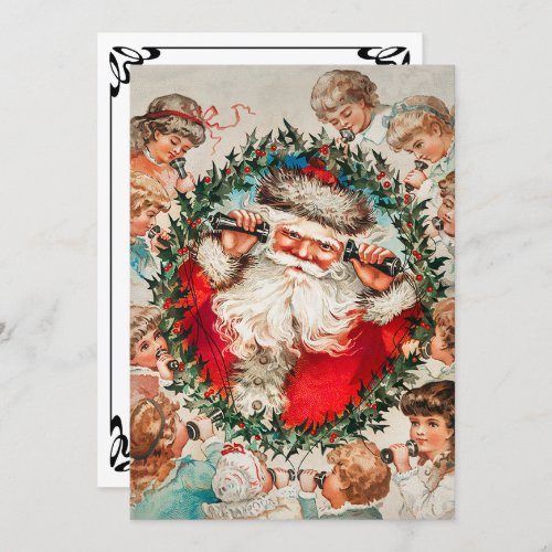 Victorian Santa Claus on Telephone with Children  Invitation