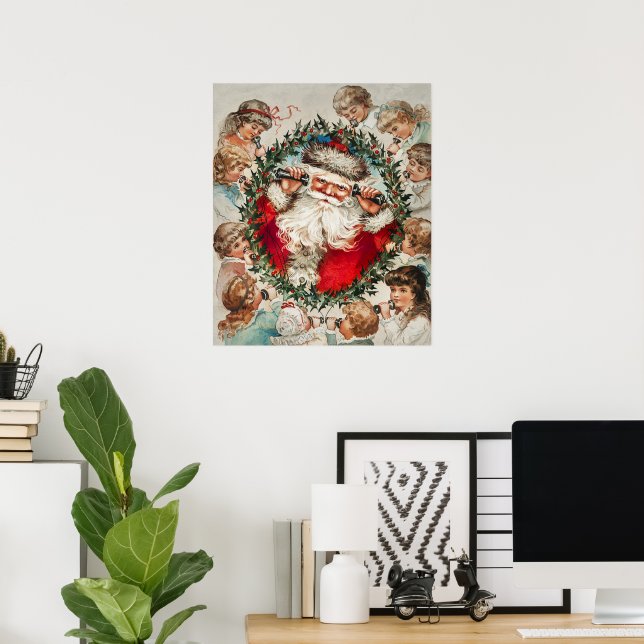Victorian Santa Claus on Telephone with Children Poster (Home Office)