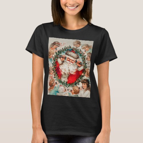 Victorian Santa Claus on Telephone with Children T_Shirt