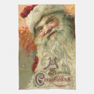 Victorian Santa Claus Portrait, Vintage Christmas Kitchen Towel