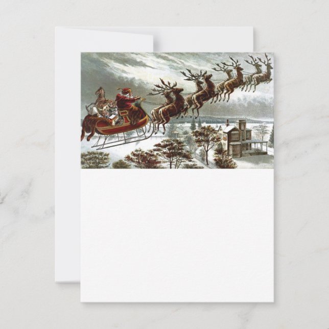 Victorian Santa Claus Reindeer and Sleigh Holiday Card (Front)