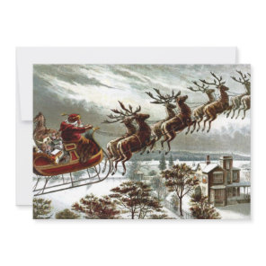 Victorian Santa Claus Reindeer and Sleigh Invitation