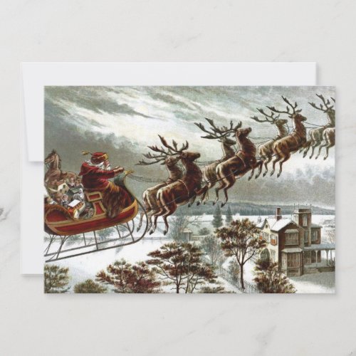 Victorian Santa Claus Reindeer and Sleigh Invitation
