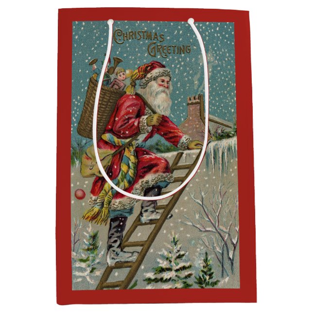 Victorian Santa Claus sends you a Christmas Greeti Medium Gift Bag (Front)