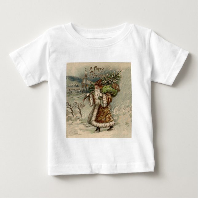 Victorian Santa Claus With Christmas Tree Baby T-Shirt (Front)