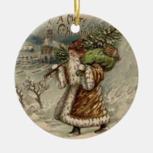 Victorian Santa Claus With Christmas Tree Ceramic Ornament