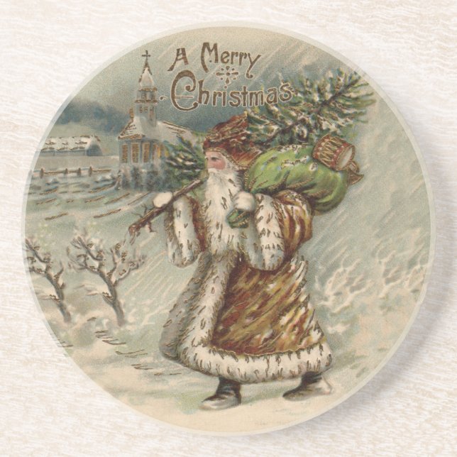 Victorian Santa Claus With Christmas Tree Coaster (Front)