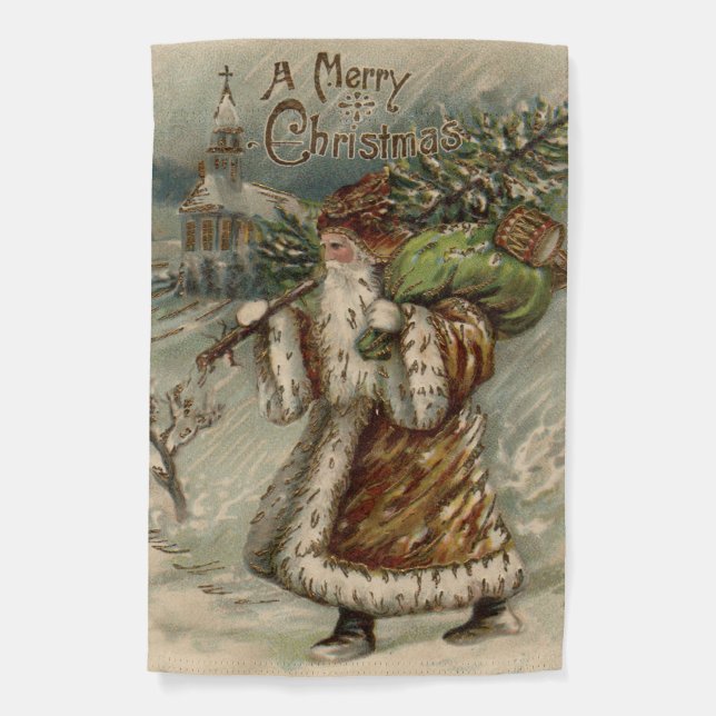 Victorian Santa Claus With Christmas Tree Garden Flag (Front)