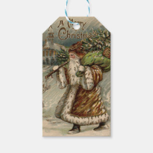Victorian Santa Claus With Christmas Tree Gift Tags