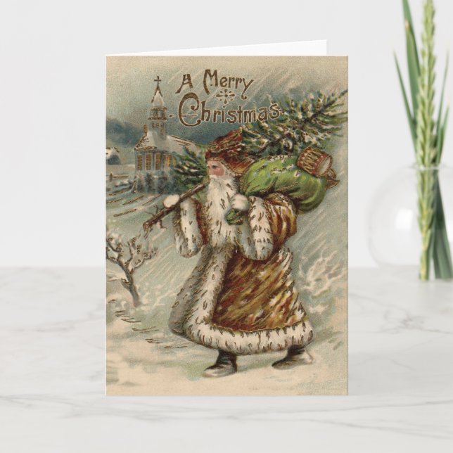 Victorian Santa Claus With Christmas Tree Holiday Card (Front)
