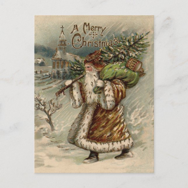 Victorian Santa Claus With Christmas Tree Holiday Postcard (Front)
