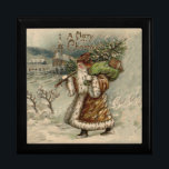 Victorian Santa Claus With Christmas Tree Jewelry Box<br><div class="desc">Vintage Santa Claus Carrying a Christmas Tree in the Snow - Since when does Santa actually bring a tree with him? This image is based on a vintage Christmas Card from the late 1800s. Back then, Santa didn't always wear red. In this Santa Claus illustration, St. Nick is wearing a...</div>