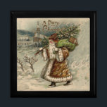 Victorian Santa Claus With Christmas Tree Jewelry Box<br><div class="desc">Vintage Santa Claus Carrying a Christmas Tree in the Snow - Since when does Santa actually bring a tree with him? This image is based on a vintage Christmas Card from the late 1800s. Back then, Santa didn't always wear red. In this Santa Claus illustration, St. Nick is wearing a...</div>
