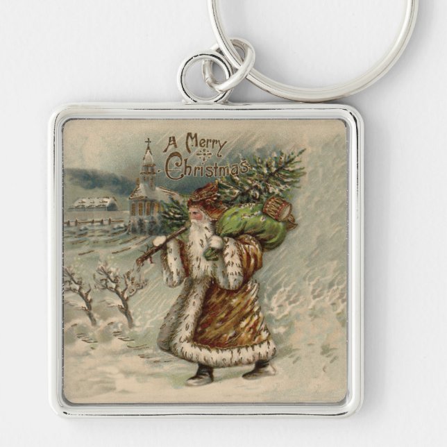 Victorian Santa Claus With Christmas Tree Keychain (Front)