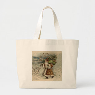 Victorian Santa Claus With Christmas Tree Large Tote Bag