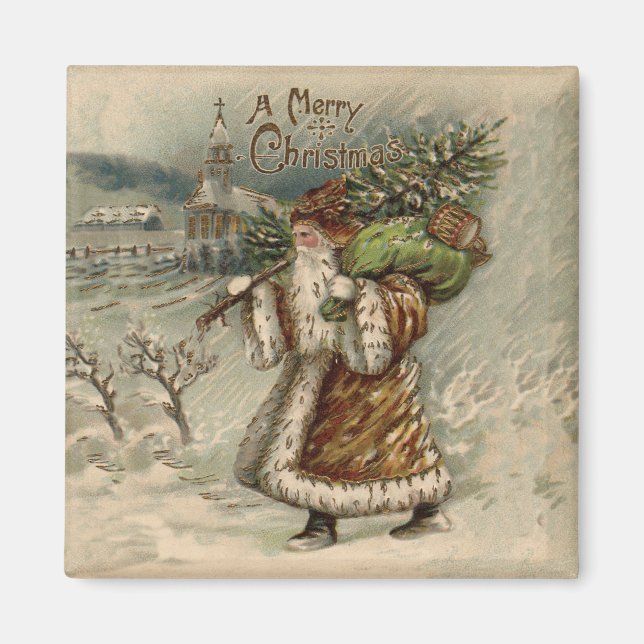 Victorian Santa Claus With Christmas Tree Magnet (Front)