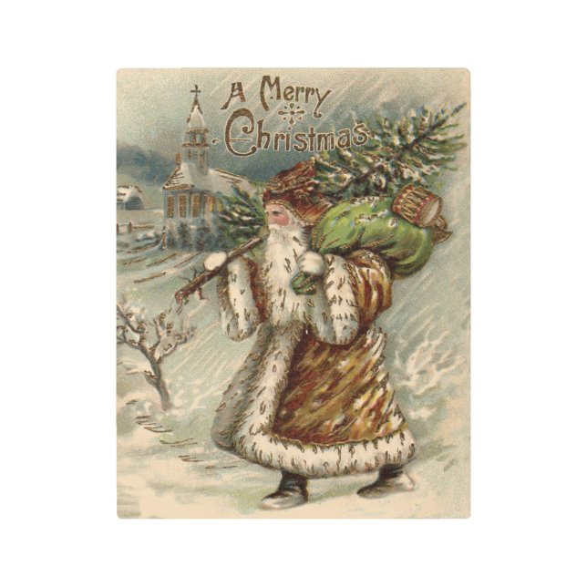 Victorian Santa Claus With Christmas Tree Metal Print (Front)