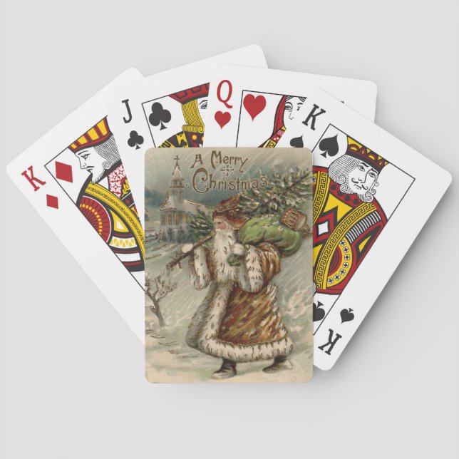Victorian Santa Claus With Christmas Tree Poker Cards (Back)