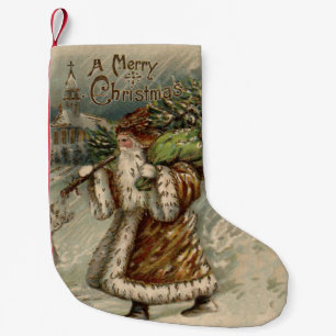 Victorian Santa Claus With Christmas Tree Small Christmas Stocking
