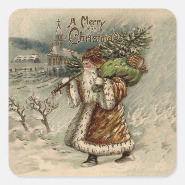 Victorian Santa Claus With Christmas Tree Square Sticker (Front)