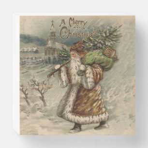 Victorian Santa Claus With Christmas Tree Wooden Box Sign