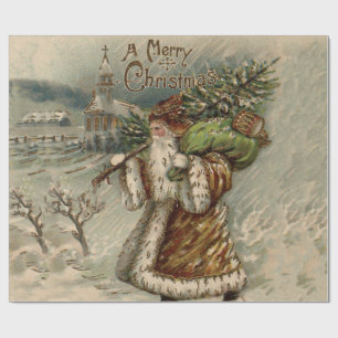 Victorian Santa Claus With Christmas Tree Wrapping Paper