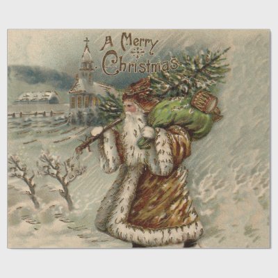 Victorian Santa Claus With Christmas Tree Wrapping Paper