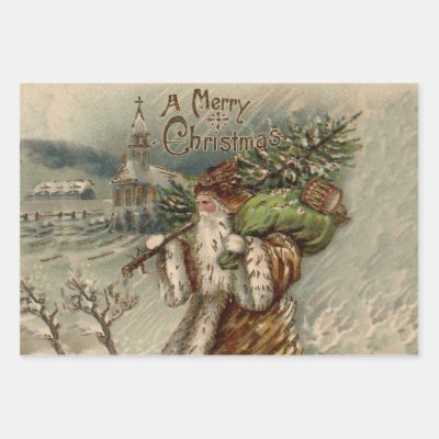 Victorian Santa Claus With Christmas Tree Wrapping Paper Sheets