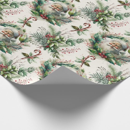 Victorian Santa Claus with Holly Wrapping Paper Sh