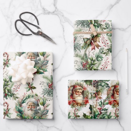 Victorian Santa Claus with Holly Wrapping Paper Sheets