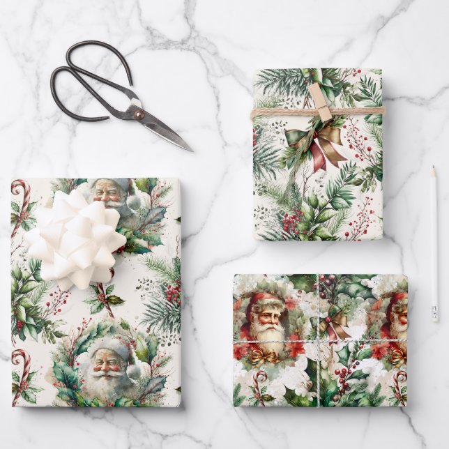 Victorian Santa Claus with Holly Wrapping Paper Sheets (Front)