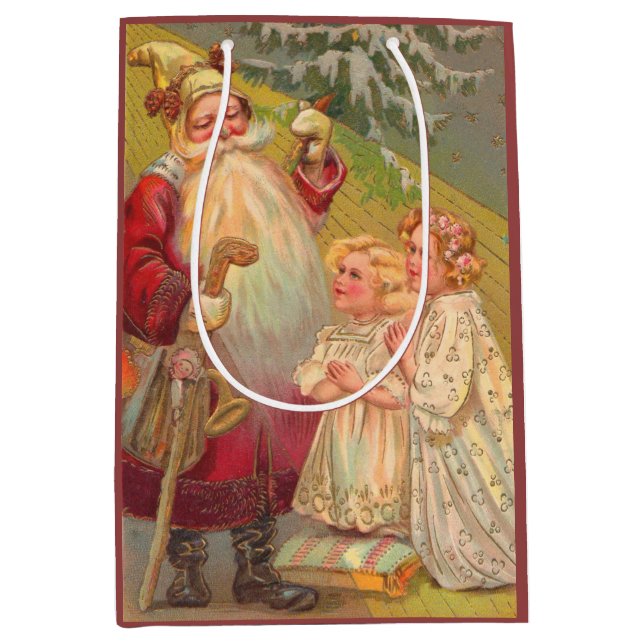 Victorian Santa Claus with two little girls Medium Gift Bag (Front)
