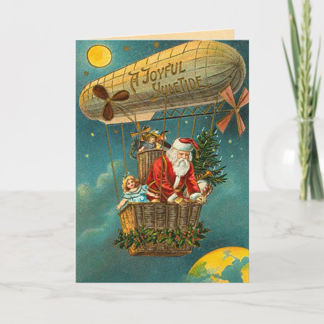 Victorian Santa in a Balloon Holiday Card (Front)