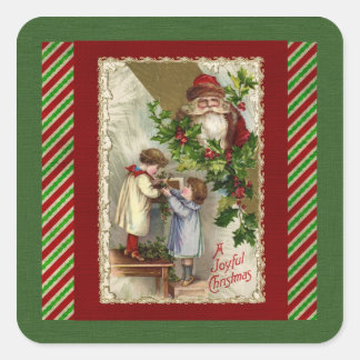 Victorian Santa Joyful Christmas Square Sticker