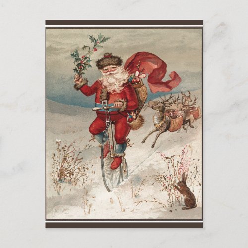 Victorian Santa on a Vintage Bicycle Holiday Postcard