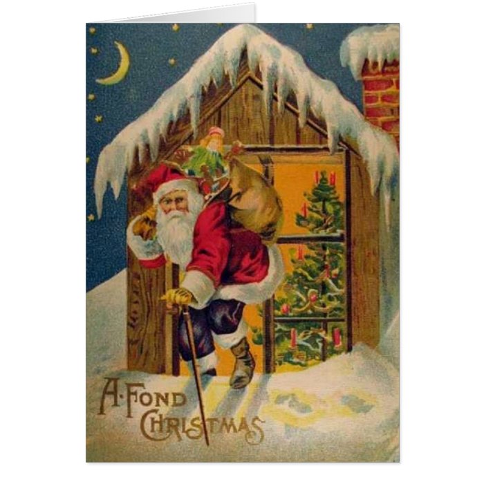 Victorian Santa on Rooftop Christmas Greeting Card