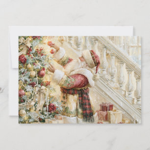 Victorian Santa Red Gold Ivory Christmas Holiday Card