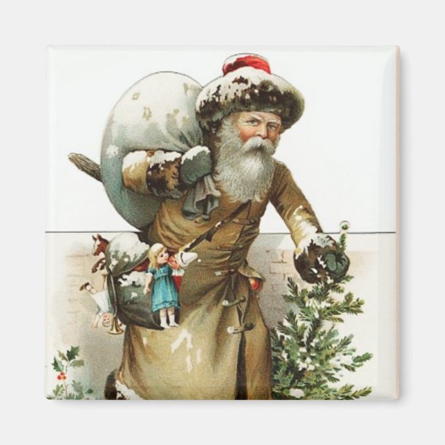 Victorian Santa With a Load Vintage Magnet (Front)