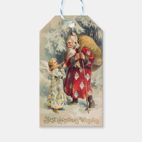 Victorian Santa with Angel Delivering Toys Gift Tags