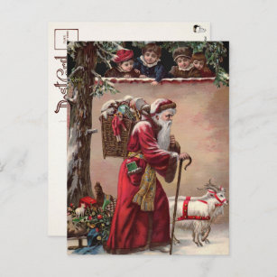 Victorian Santa with Goats Postcard