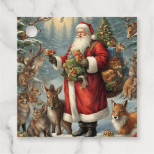 Victorian Santa with Present and Forest Animals Favor Tags