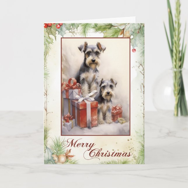 Victorian Schnauzer Puppy Christmas Holiday Card (Front)