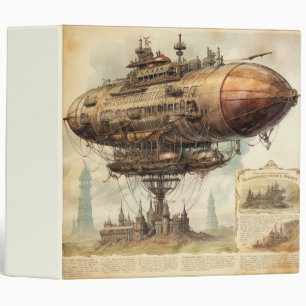 Victorian Sci Fi Airship Over Antique City 3 Ring Binder