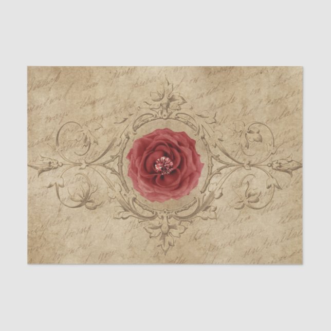 Victorian Scrolls and Red Rose Tissue Paper (Front)